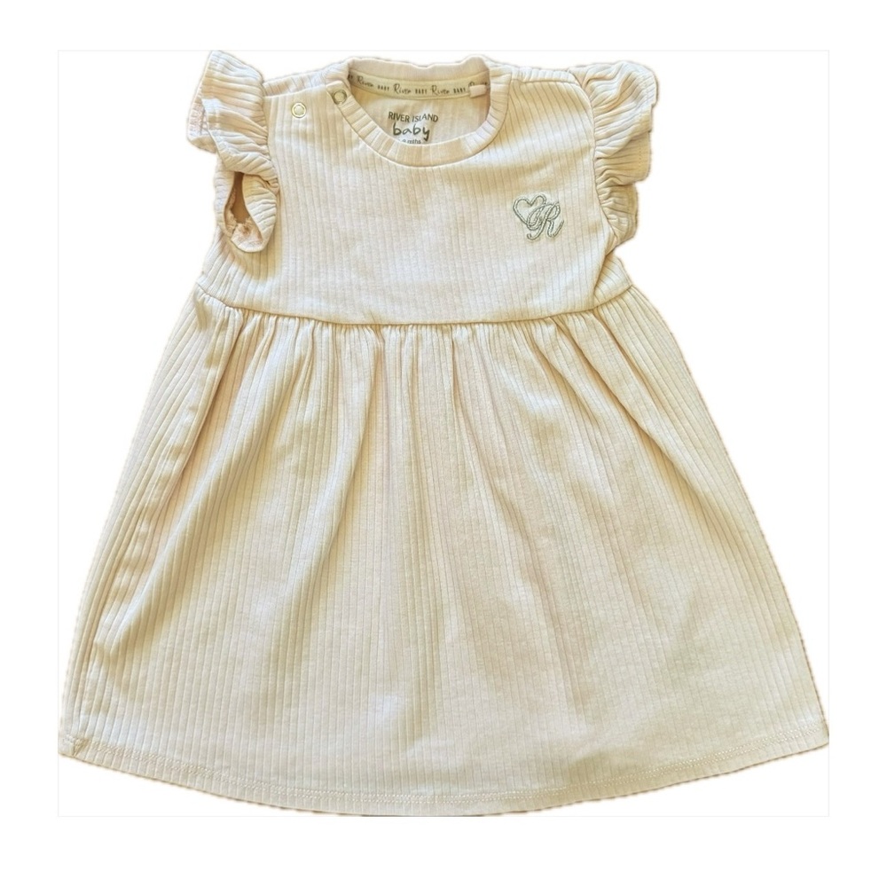 River Island Pink Ribbed Dress with Flutter Sleeves 6-9 Months